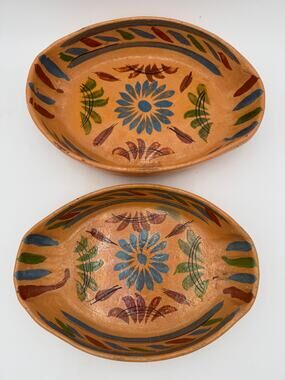 Vintage Tlaquepaque Pottery Nesting Bowl 2 pc Serving Set